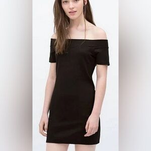 NWT Zara Size M Womens Off The Shoulder Mini Dress In Black